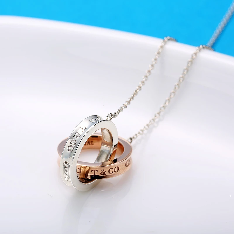 Tiffany & Co蒂芙尼S925银1837幸运双环双圈扣环吊坠项链玫瑰金色 商品