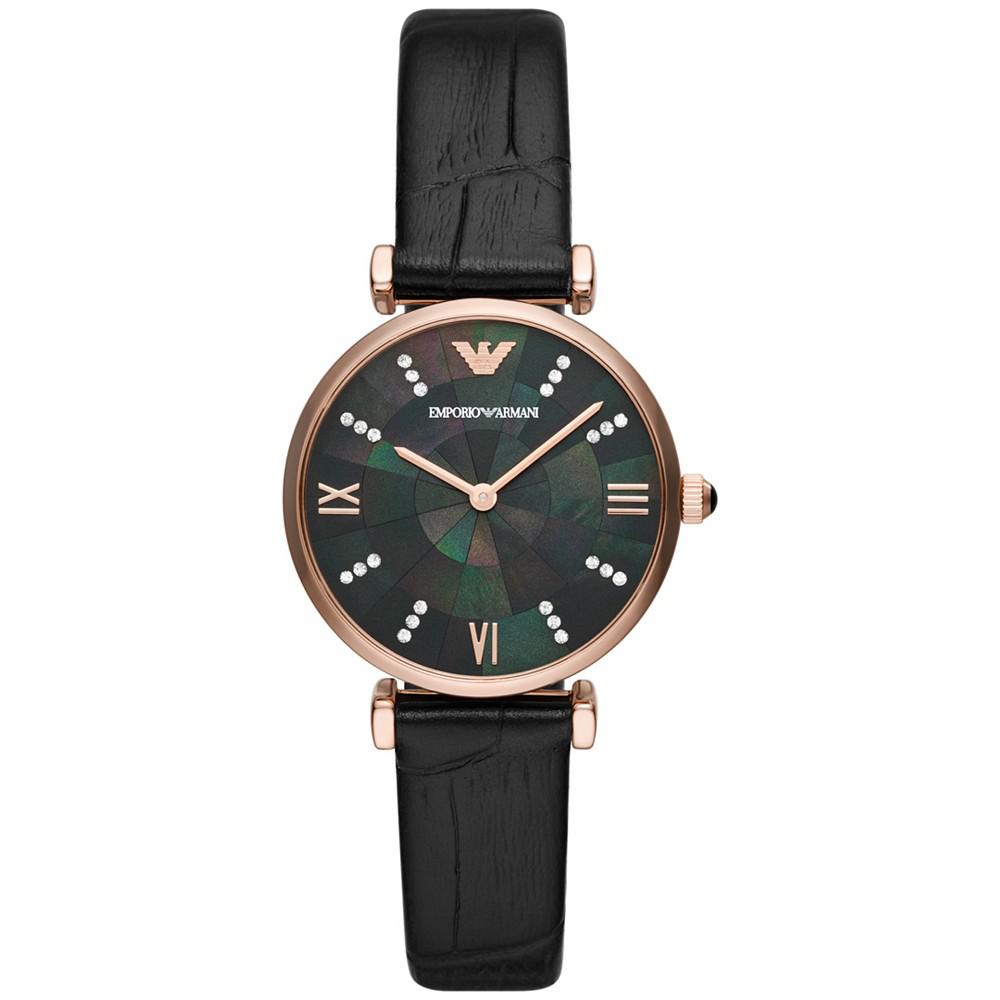 Women's Black Leather Strap Watch 32mm商品第1张图片规格展示