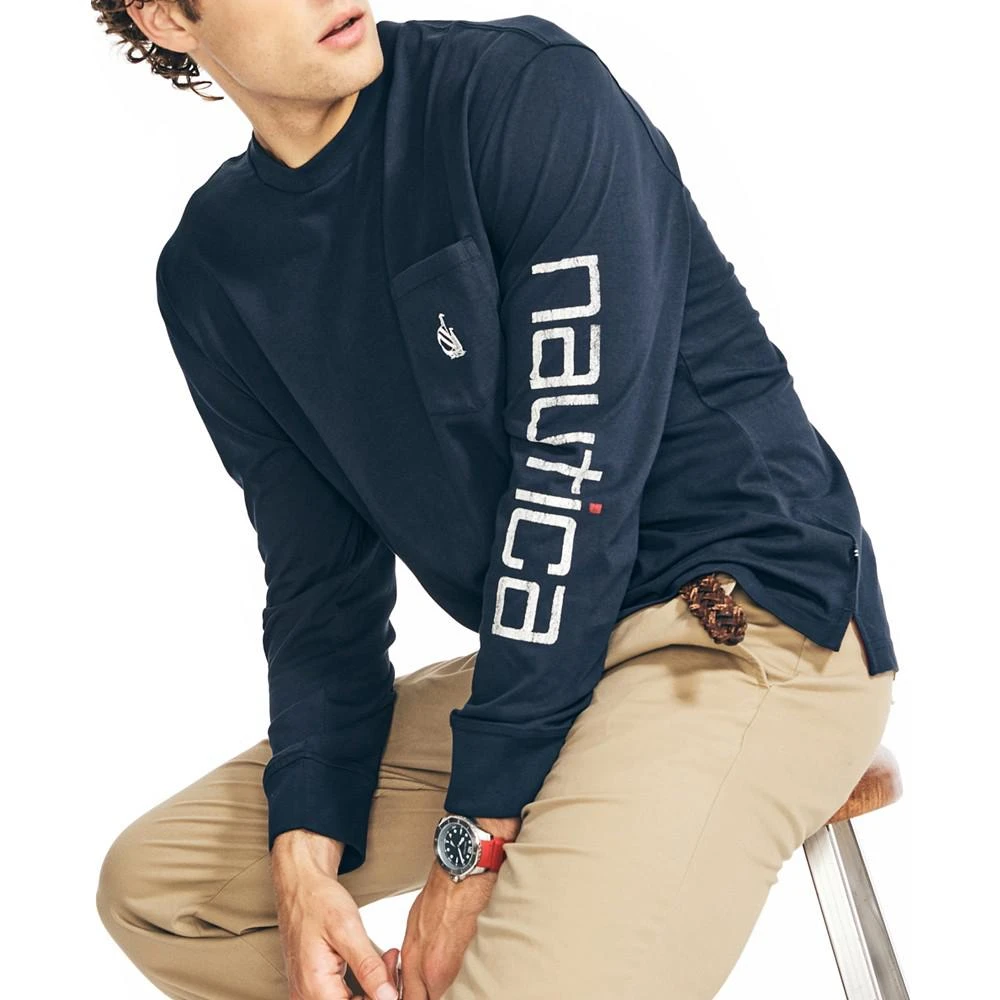 商品Nautica|Men's Relaxed-Fit Long-Sleeve Graphic Pocket T-Shirt,价格¥210,第3张图片详细描述