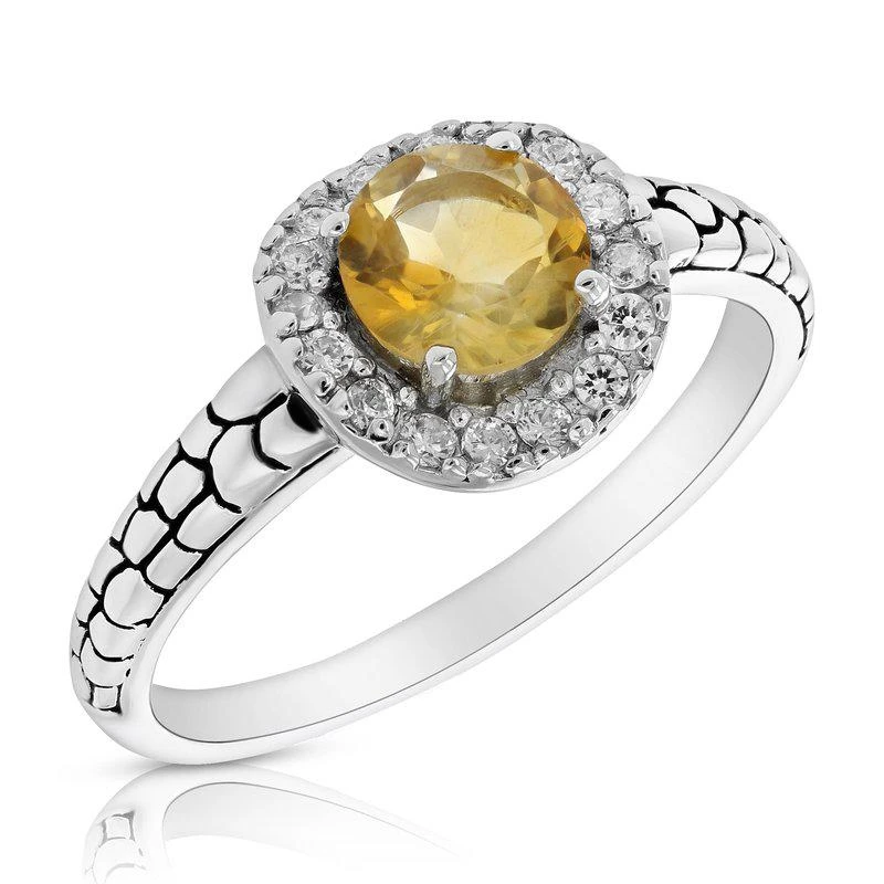 商品Vir Jewels|0.65 Cttw Citrine Ring In .925 Sterling Silver Rhodium Plating Round 10 x 8 mm,价格¥189,第1张图片