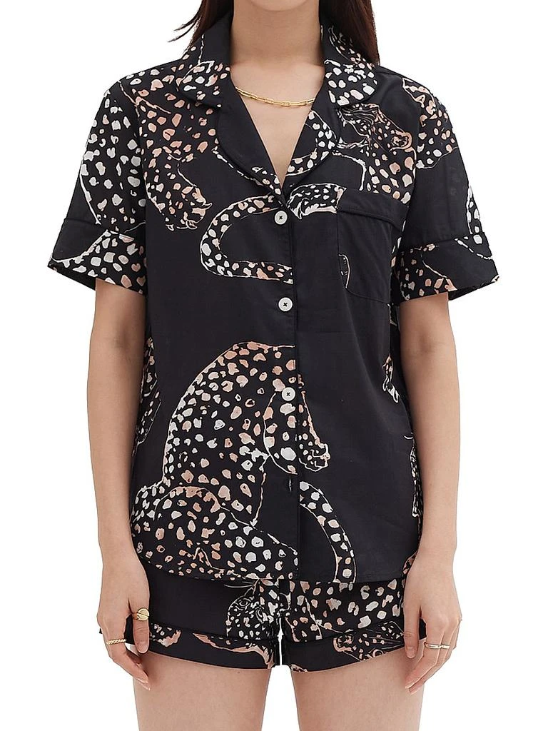 商品Desmond & Dempsey|Jaguar Print Cotton Short Pajama Set,价格¥1438,第2张图片详细描述