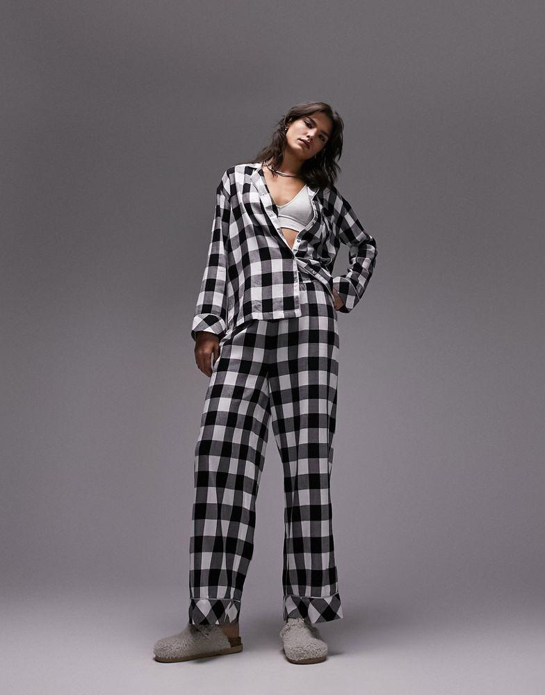 Topshop brushed check piped shirt and trouser pyjama set in monochrome商品第3张图片规格展示