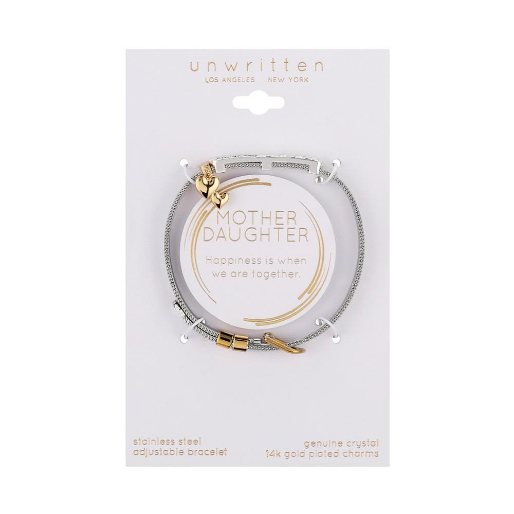 Steel Mesh Bracelet With Unwritten 14K Two Tone Gold Flash-Plated Brass Crystal Mother Daughter Slider Charms商品第2张图片规格展示