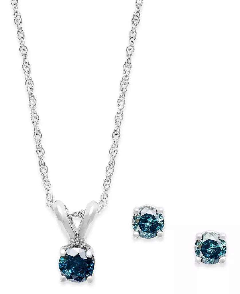 商品Macy's|10k White Gold Blue Diamond Necklace and Earring Set (1/4 ct. t.w.),价格¥1586,第1张图片