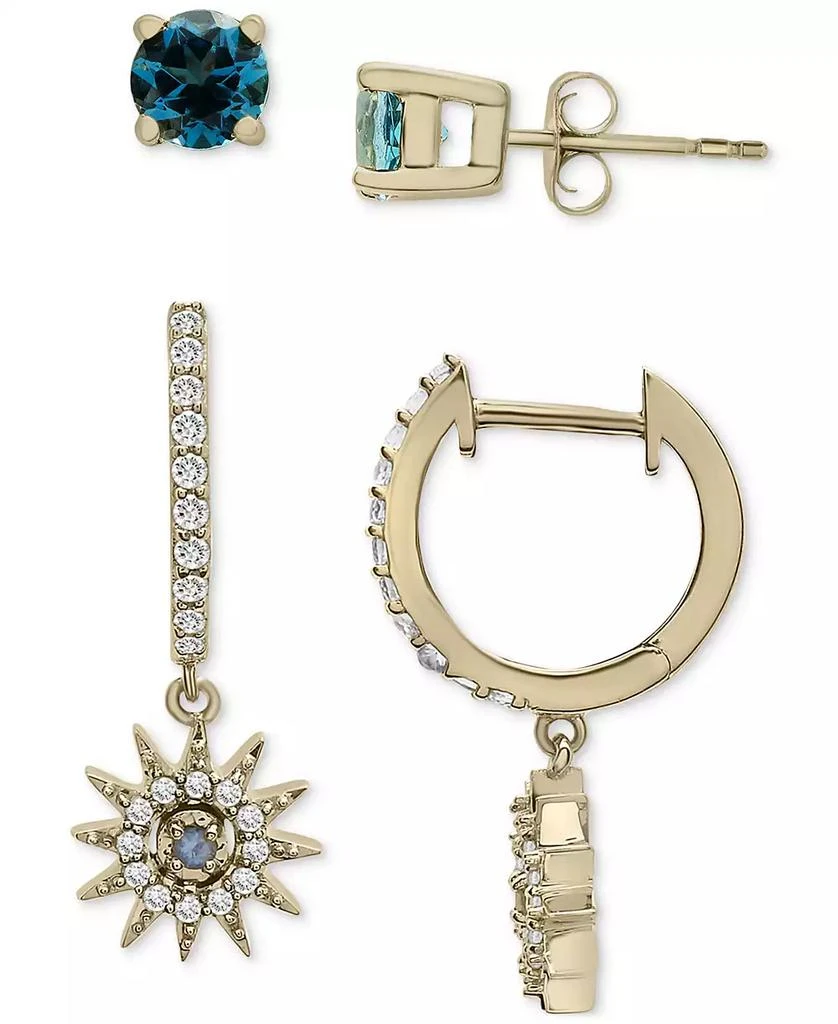 商品Macy's|2-Pc. Set London Blue Topaz (1/3 ct. t.w.) & Lab-grown White Sapphire (3/8 ct. t.w.) Stud and Dangle Hoop Earrings in 14k Gold-Plated Sterling Silver,价格¥850,第1张图片