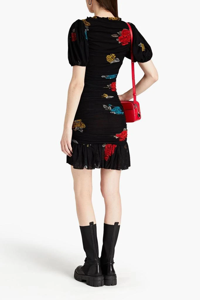 商品Ganni|Ruched floral-print stretch-mesh mini dress,价格¥963,第1张图片
