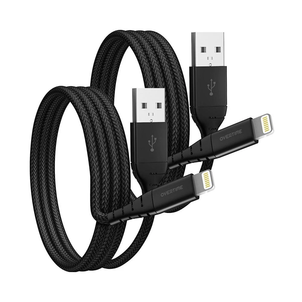 商品Overtime|Apple MFi Certified iPhone 11/XR/SE/10/8 6ft Charging Cable | USB to Lightning Cable for iPhone - Black (2-Pack),价格¥186,第1张图片