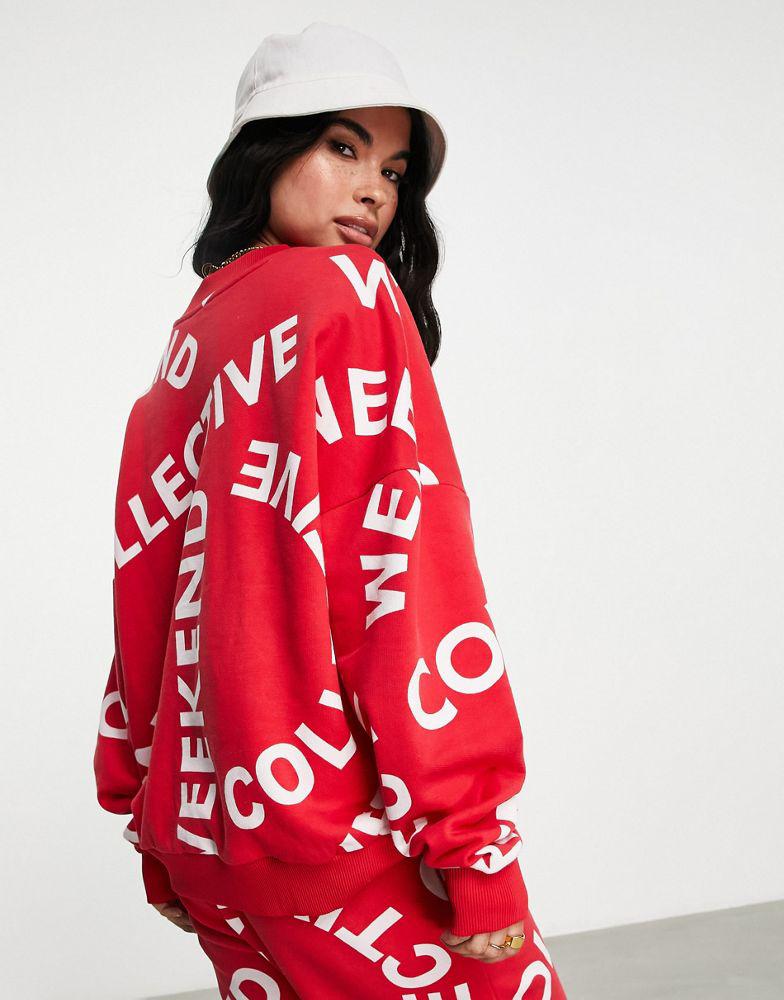 ASOS Weekend Collective co-ord monogram oversized sweat in red商品第2张图片规格展示