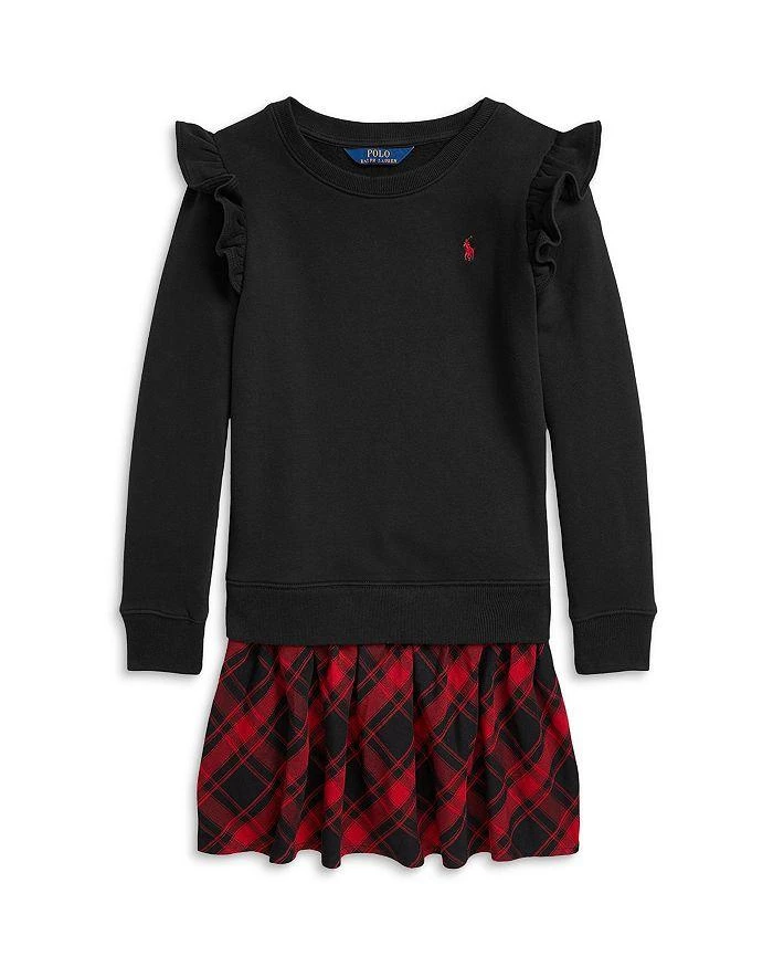 商品Ralph Lauren|Girls' Plaid & Fleece Sweatshirt Dress - Little Kid, Big Kid,价格¥302,第1张图片