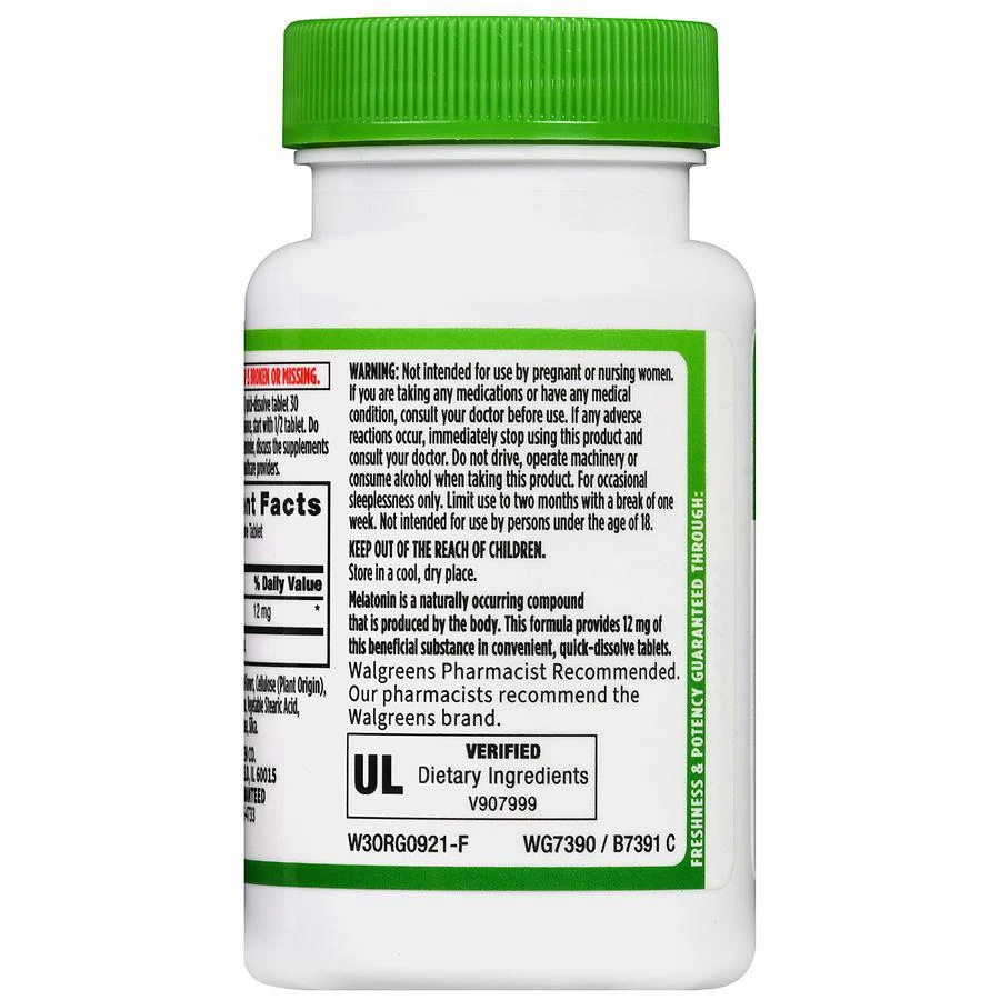 商品Walgreens|Quick Dissolve Melatonin 12 mg Tablets Natural Berry,价格¥105,第4张图片详细描述