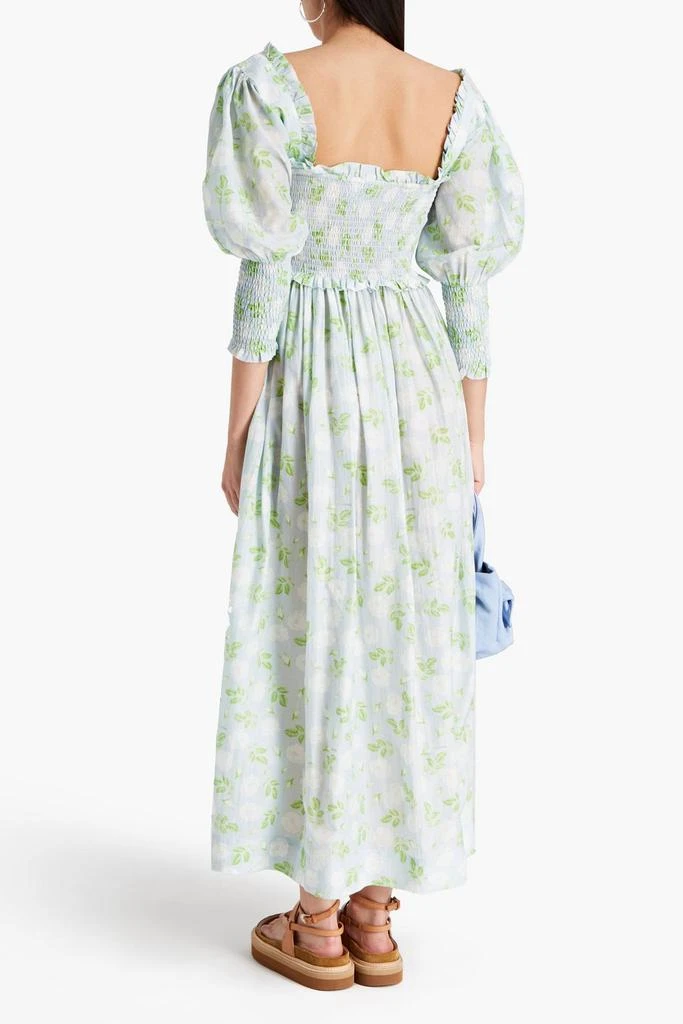 商品Ganni|Shirred floral-print cotton and silk-blend maxi dress,价格¥961,第3张图片详细描述