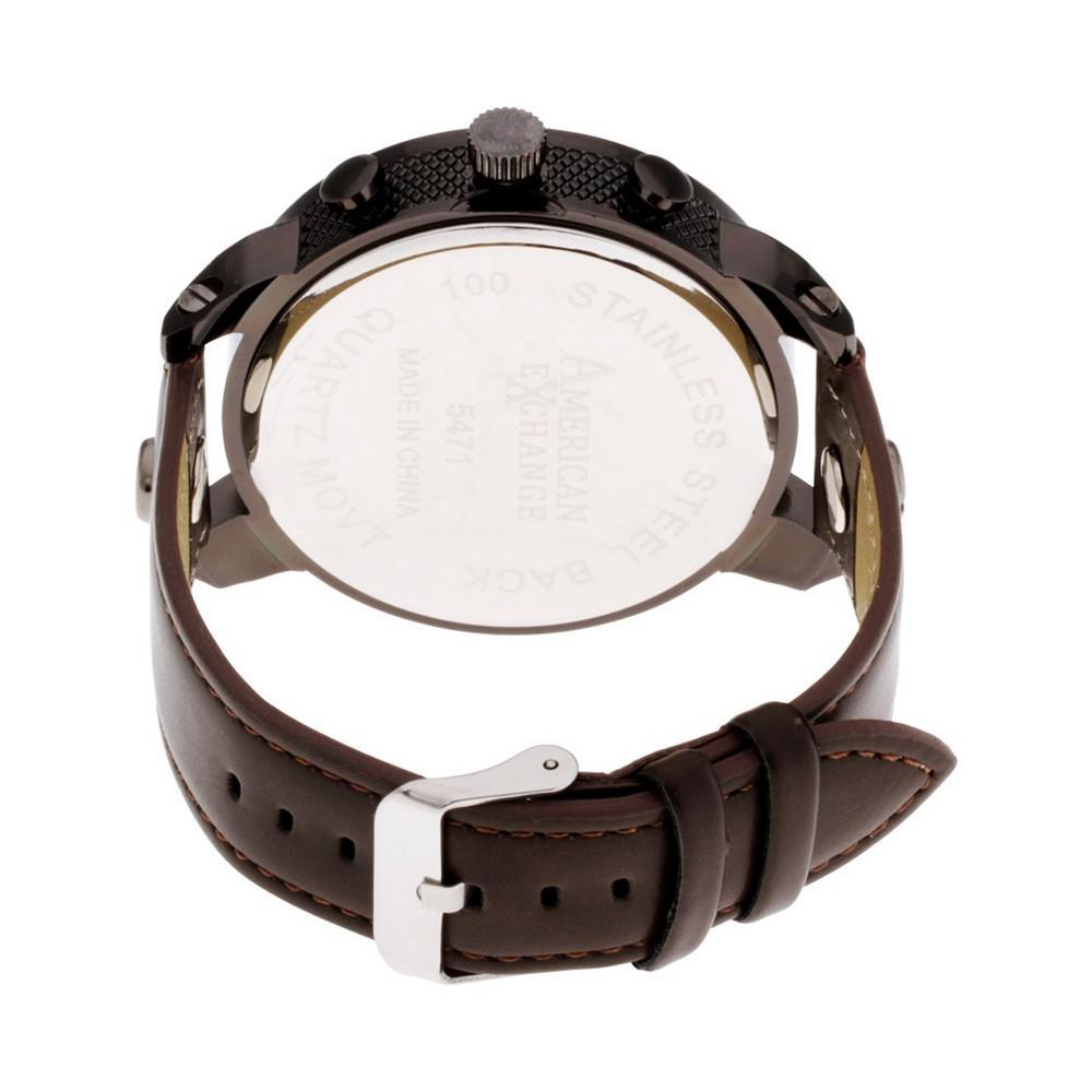 商品American Exchange|Men's Brown Leather Strap Watch 40mm Gift Set, 2 Piece,价格¥148,第5张图片详细描述