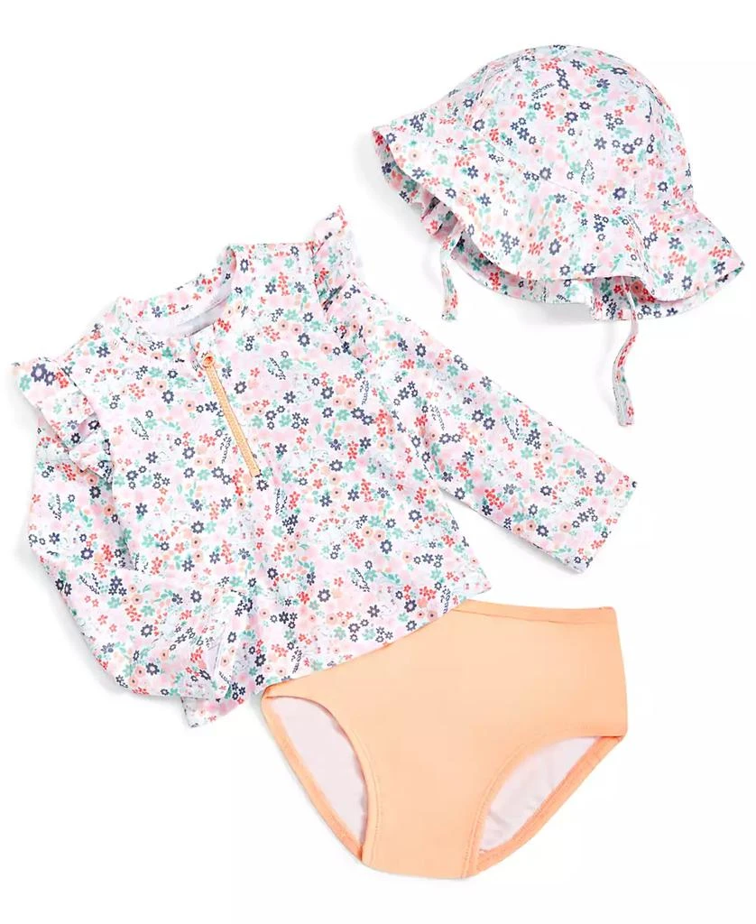 商品First Impressions|Baby Girls Dinosaur Floral Swim Shirt, Bottoms and Hat, 3 Piece Set, Created for Macy's,价格¥72,第1张图片