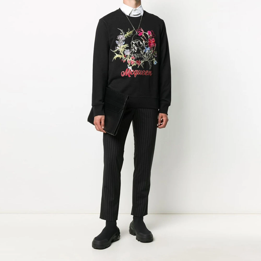 商品Alexander McQueen|ALEXANDER MCQUEEN 亚历山大·麦昆 男士黑色棉质针织衫/毛衣 626588-QPZ75-0901,价格¥3355,第1张图片