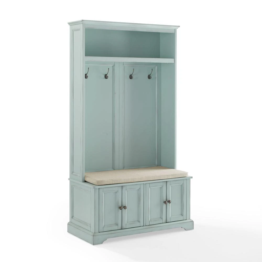 商品Crosley Furniture|Holbrook Hall Tree Distressed Seafoamblue/Oatmeal,价格¥3725,第1张图片