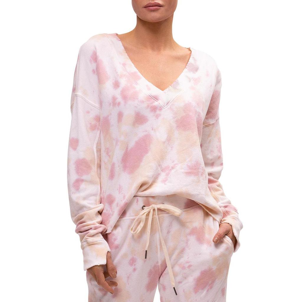 n:PHILANTHROPY Aries Women's Distressed Tie-Dye Print V-Neck Sweatshirt商品第1张图片规格展示