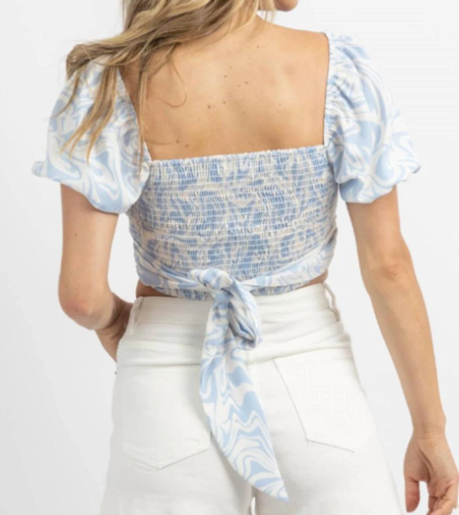 商品LE LIS|Puff Sleeve Wrap Crop Top In Powder Blue,价格¥336,第5张图片详细描述