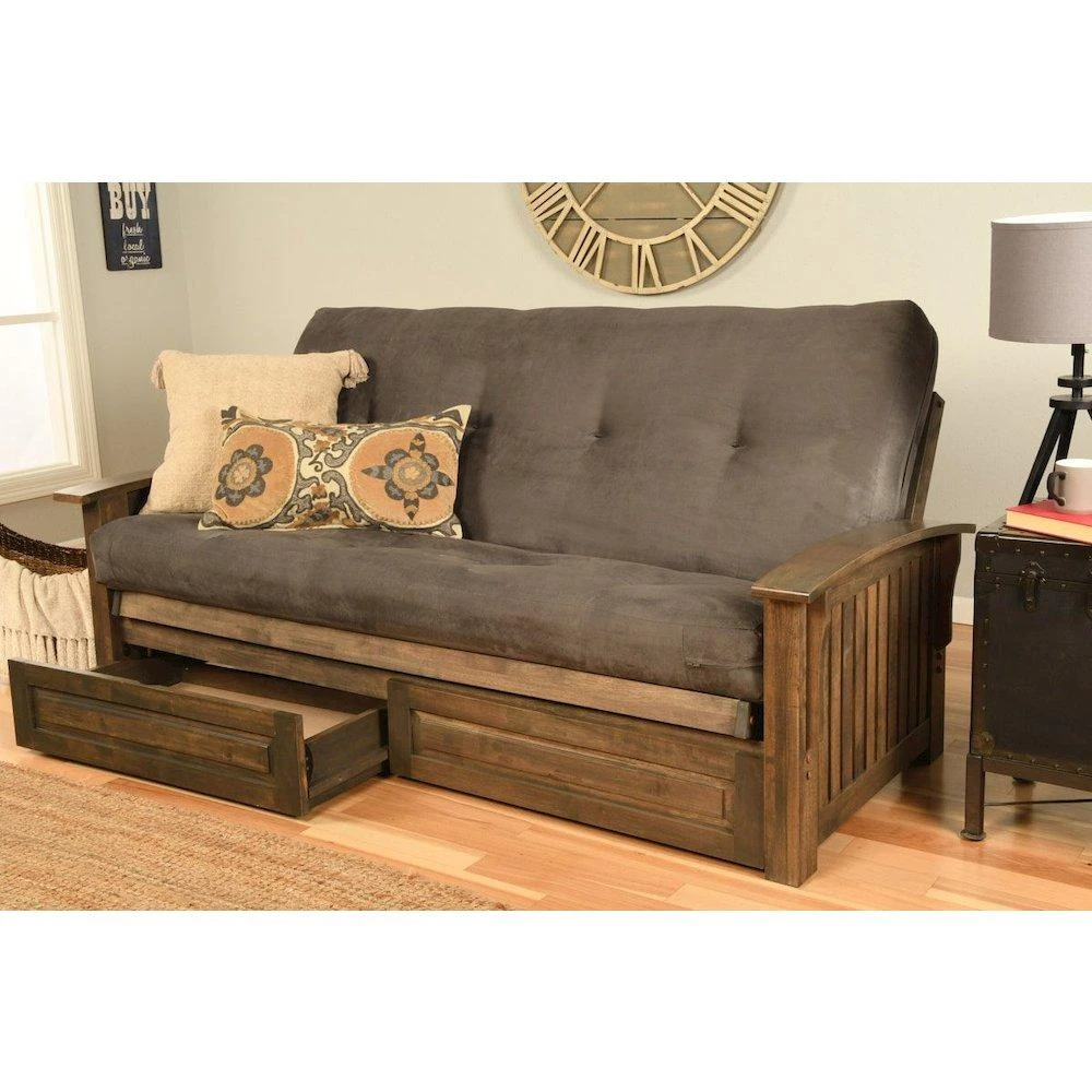 商品KODIAK|Washington Frame-Rustic Walnut Finish-Suede Gray Mattress-Storage Drawers,价格¥8727,第2张图片详细描述