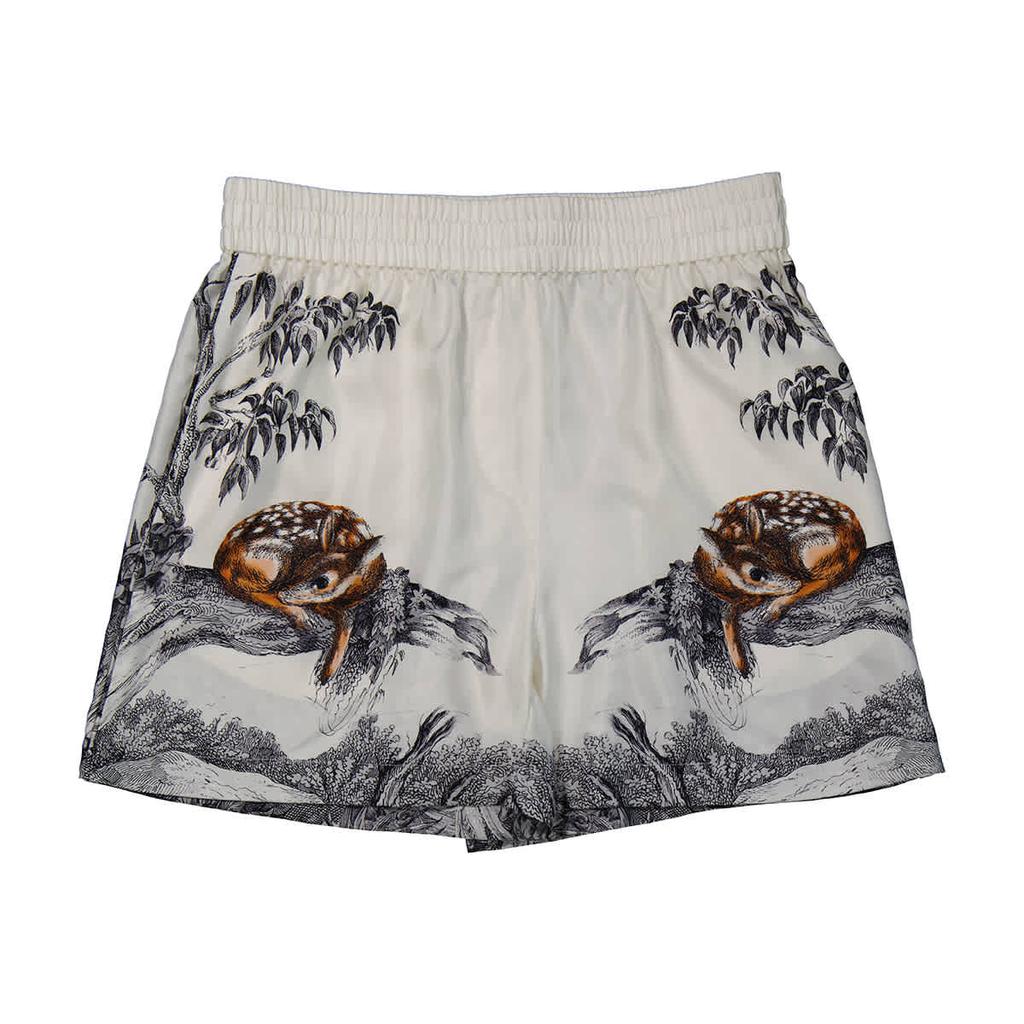 Ladies Deer Sketch Print Mulberry Silk Shorts商品第1张图片规格展示