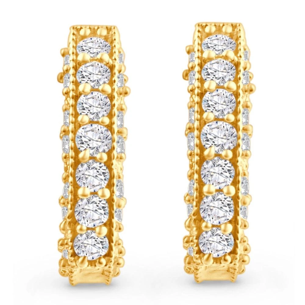 商品Pompeii3|1/2ct Vintage Pave Hoops Womens Earrings 14K Yellow Gold,价格¥4329,第2张图片详细描述
