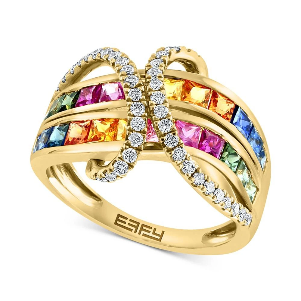 商品Effy|EFFY® Multi-Sapphire (2-1/8 ct. t.w.) & Diamond (3/8 ct t.w.) Statement Ring in 14k Gold,价格¥34600,第1张图片