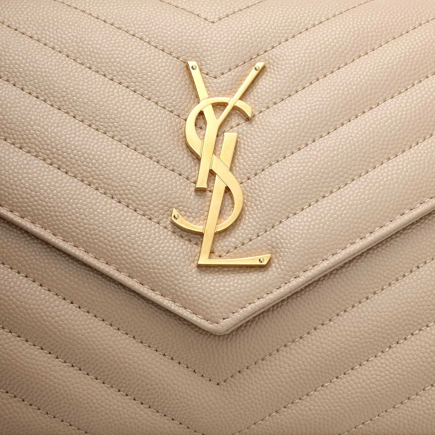 商品[国内直发] Yves Saint Laurent|圣罗兰 YSL Monogram金标Logo绗缝粒面压印链条 皮革 钱包单肩斜挎包 常规 女款 暗米色,价格¥10488,第8张图片详细描述