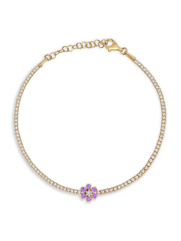 商品Gabi Rielle|Color Forward 14K Gold Vermeil, Pave & Amethyst Crystal Floral Tennis Bracelet,价格¥623,第1张图片