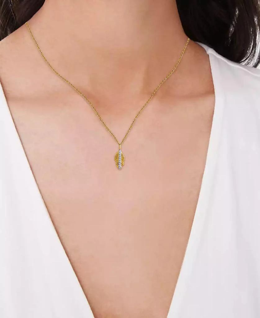 商品Macy's|Diamond 1/10 ct. t.w. Leaf Pendant Necklace in 14K Yellow Gold over Sterling Silver,价格¥1893,第3张图片详细描述