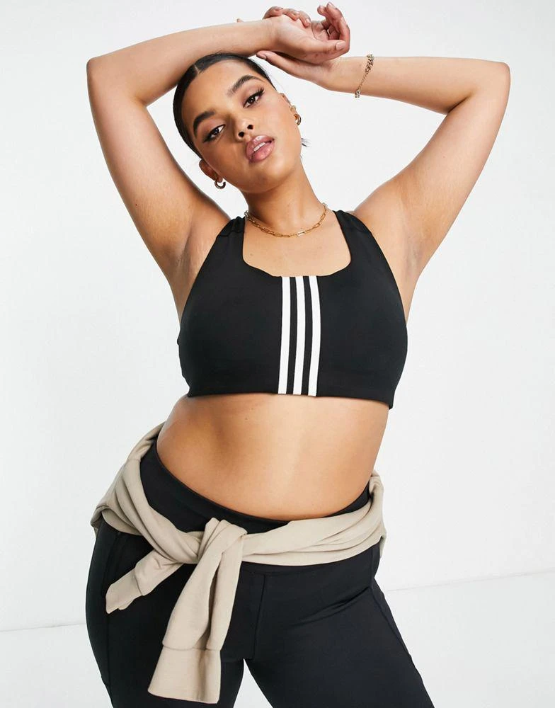 商品Adidas|adidas Training Plus 3 Stripe design mid-support sports bra in black,价格¥185,第2张图片详细描述