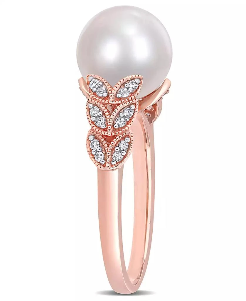 商品Macy's|Freshwater Cultured Pearl (9.5-10mm) and Diamond (1/6 ct. t.w.) Leaf Ring in 10k Rose Gold,价格¥11499,第4张图片详细描述