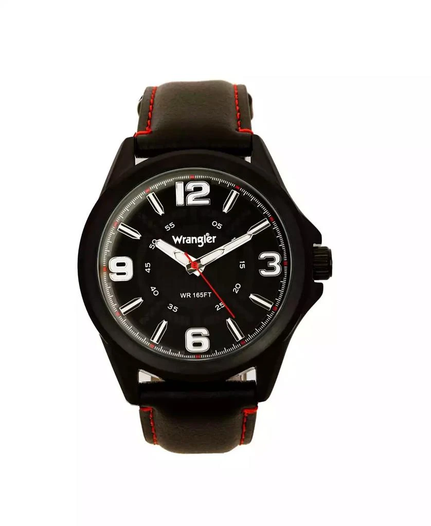 商品Wrangler|Men's Watch, 48MM IP Black Case with Cutout Black Dial, White Arabic Numerals, Black Strap with Red Stitching, Analog , Red Second Hand,价格¥425,第1张图片