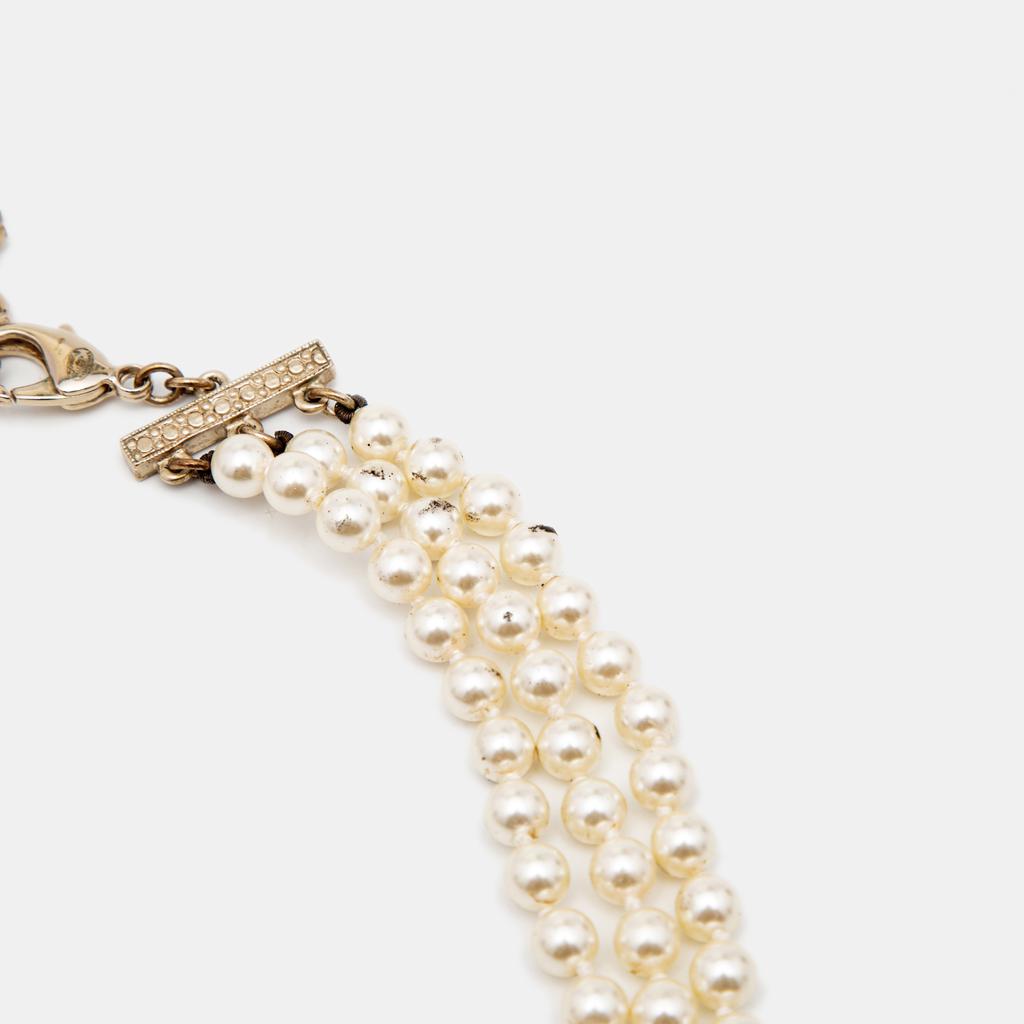 Chanel CC Faux Pearl Gold Tone Necklace商品第5张图片规格展示