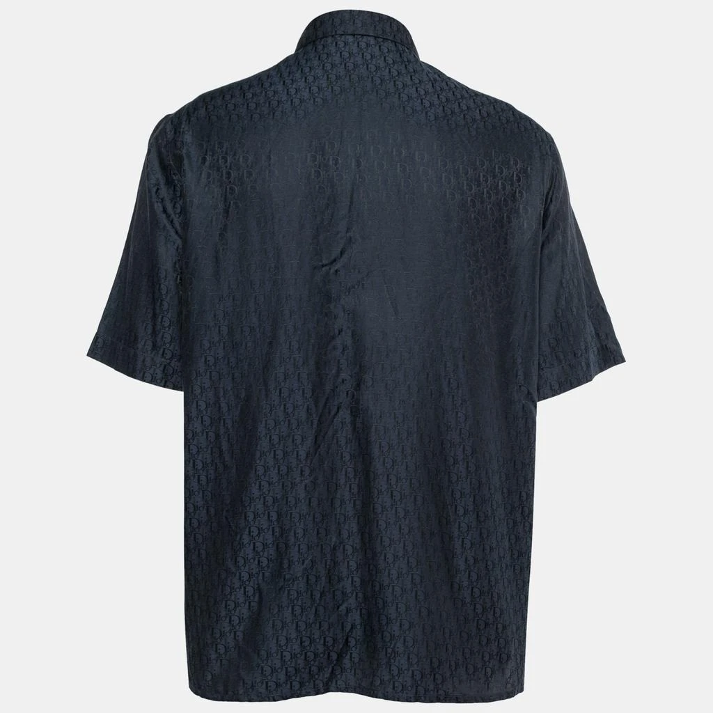 商品[二手商品] Dior|Dior Navy Blue Logo Jacquard Silk Button Front Short Sleeve Shirt L,价格¥7522,第2张图片详细描述