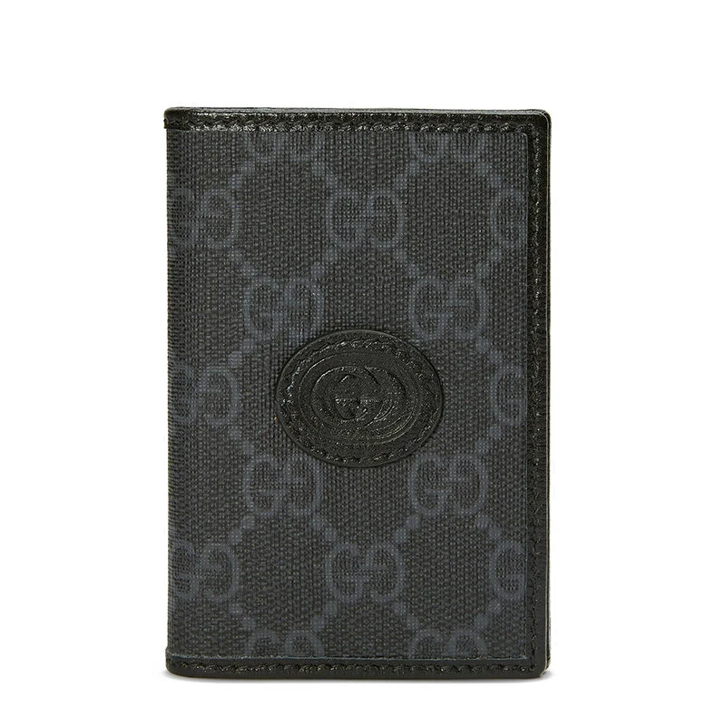 商品Gucci|【预售3-7天】GUCCI/古驰  男士黑色/灰色帆布配皮老花暗纹黑色皮革滚边黑色皮扣折叠钱包69926792TCN1000,价格¥2355,第1张图片