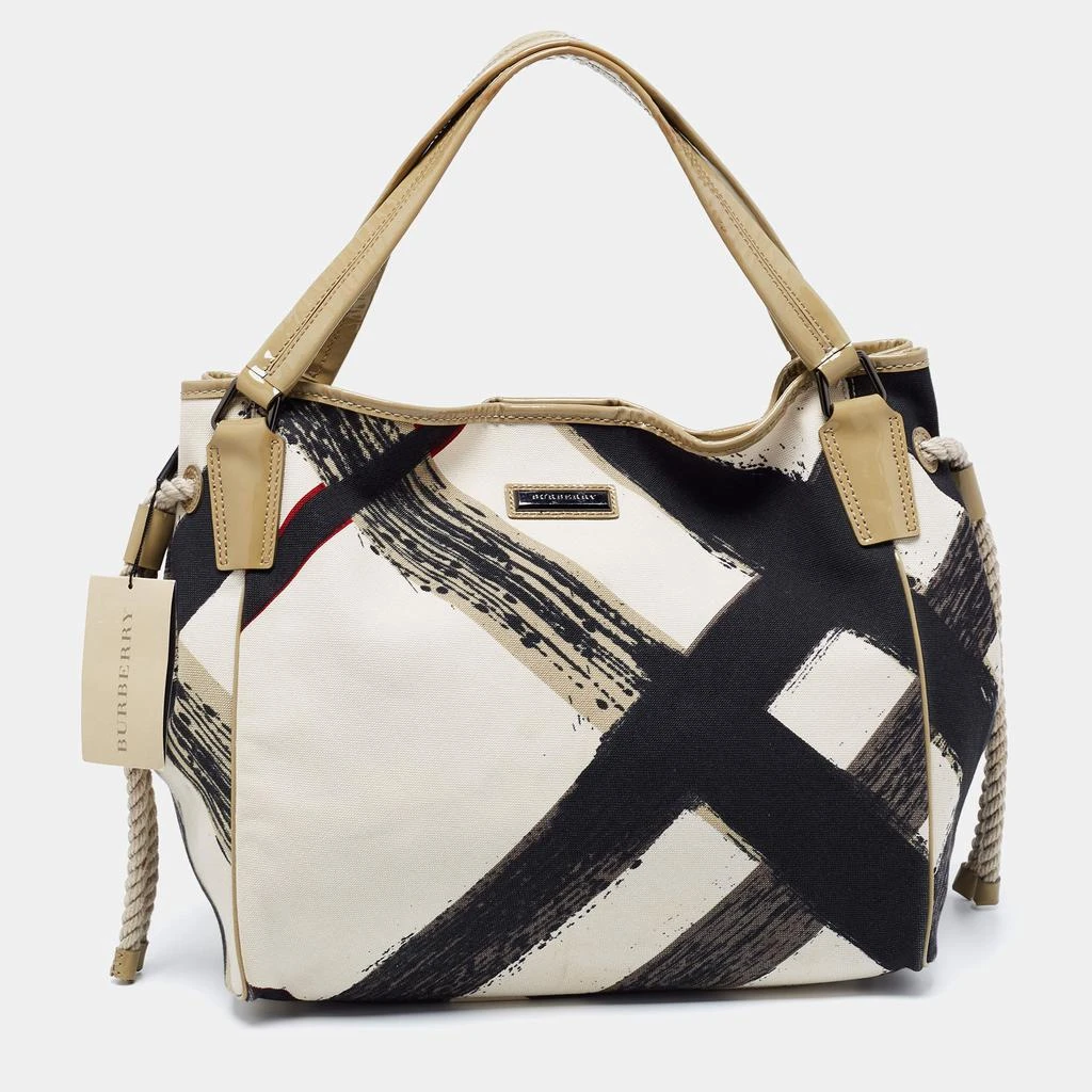 商品[二手商品] Burberry|Burberry Beige Brushstroke Check Canvas and Patent Leather Biltmore Shopper Tote,价格¥2307,第1张图片