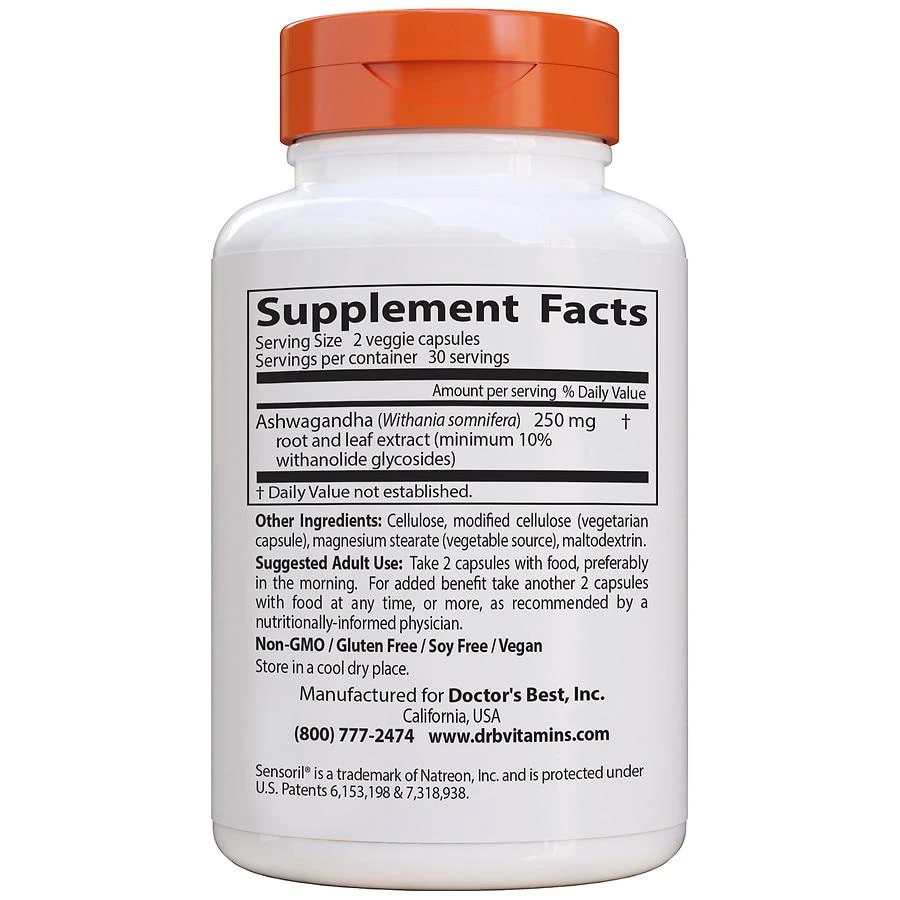 商品Doctor's Best|Ashwagandha with Sensoril 125 mg Veggie Capsules,价格¥60,第2张图片详细描述