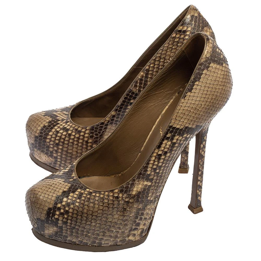 商品[二手商品] Yves Saint Laurent|Saint Laurent Beige Python Tribtoo Platform Pumps Size 38,价格¥815,第4张图片详细描述