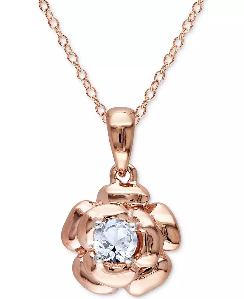 商品Macy's|Lab-Grown White Sapphire Rose 18" Pendant Necklace (1/3 ct. t.w.) in Rose-Plated Sterling Silver,价格¥535,第1张图片