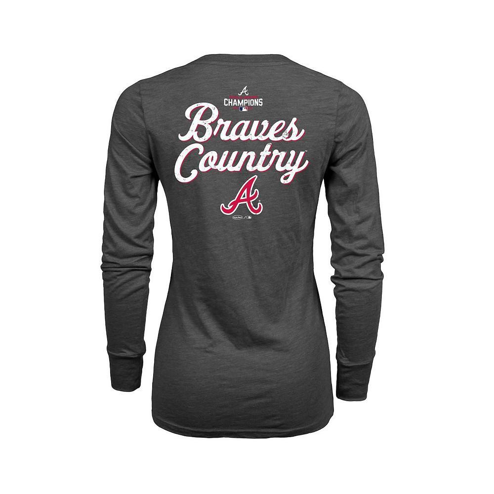 商品Majestic|Women's Threads Charcoal Atlanta Braves 2021 World Series Champions Hometown Long Sleeve V-Neck T-shirt,价格¥243,第6张图片详细描述