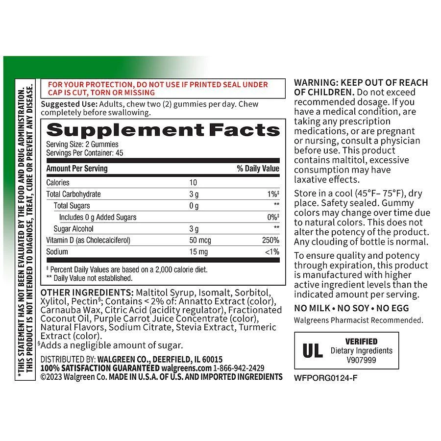 商品Walgreens Free & Pure|Sugar Free Vitamin D (45 days),价格¥74,第2张图片详细描述
