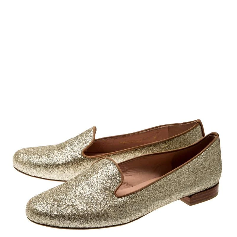 商品[二手商品] Stuart Weitzman|Stuart Weitzman Metallic Gold Glitter Smoking Slippers Size 37.5,价格¥758,第4张图片详细描述