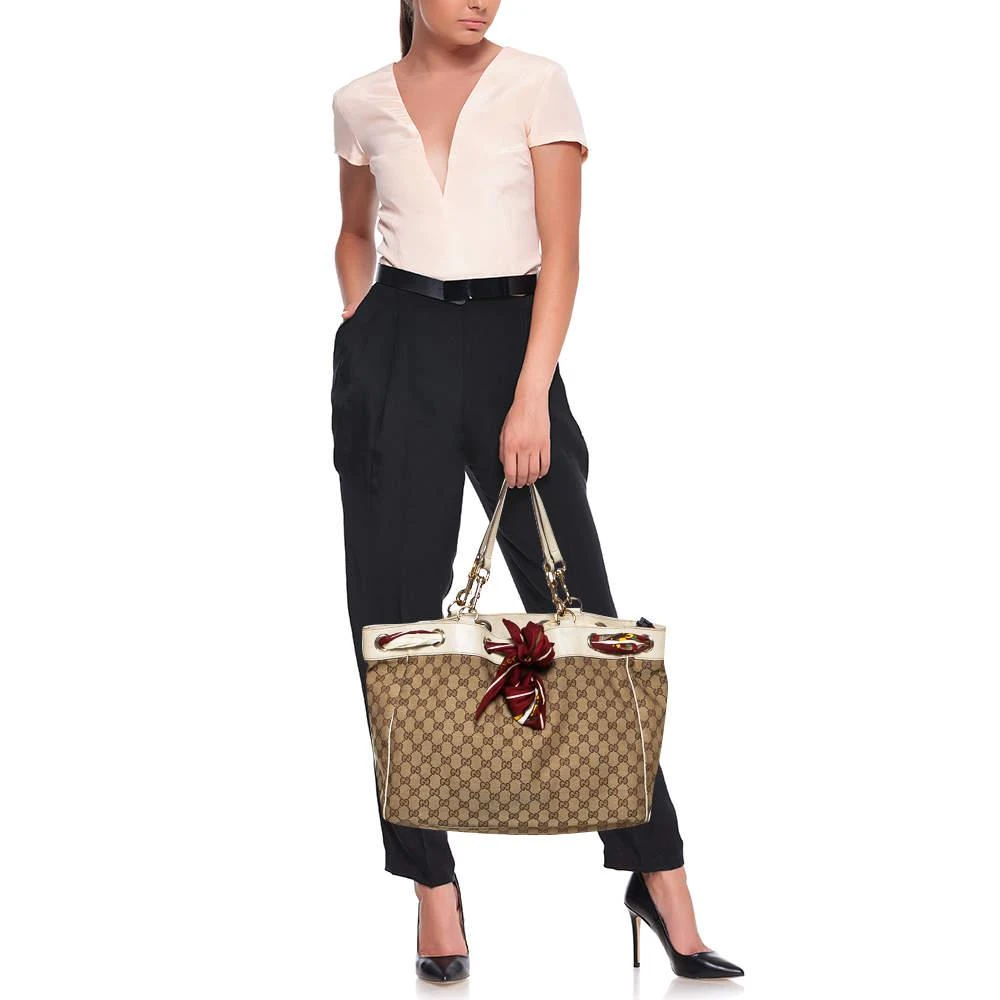 商品[二手商品] Gucci|Gucci Beige/Off White GG Canvas and Leather Large Positano Scarf Tote,价格¥2924,第2张图片详细描述