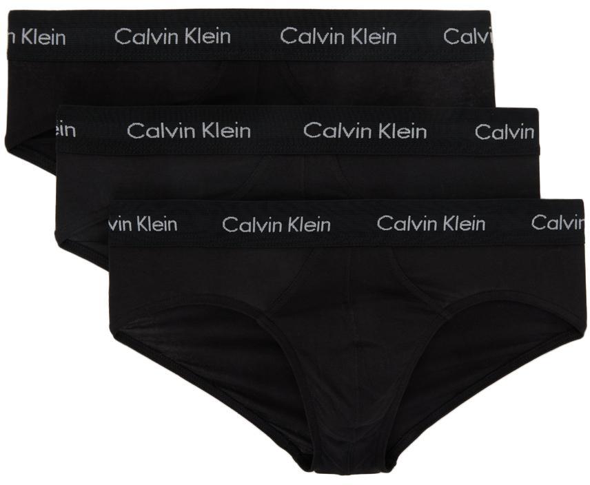 商品Calvin Klein|3-Pack Black Cotton Stretch Hip Briefs,价格¥197,第1张图片