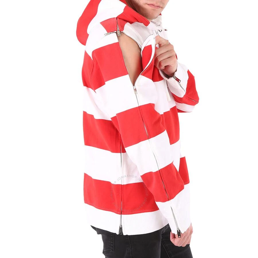 商品Burberry|Men's Red Zip Detail Striped Cotton Hoodie,价格¥1736,第2张图片详细描述