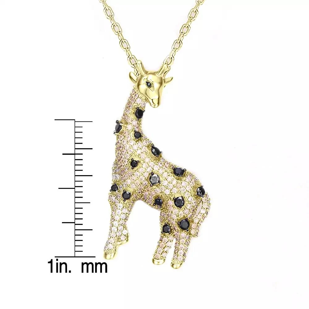 商品Genevive|14K Gold Plated with Champagne and Black Cubic Zirconia Iced Out Giraffe Pendant in Sterling Silver,价格¥551,第3张图片详细描述