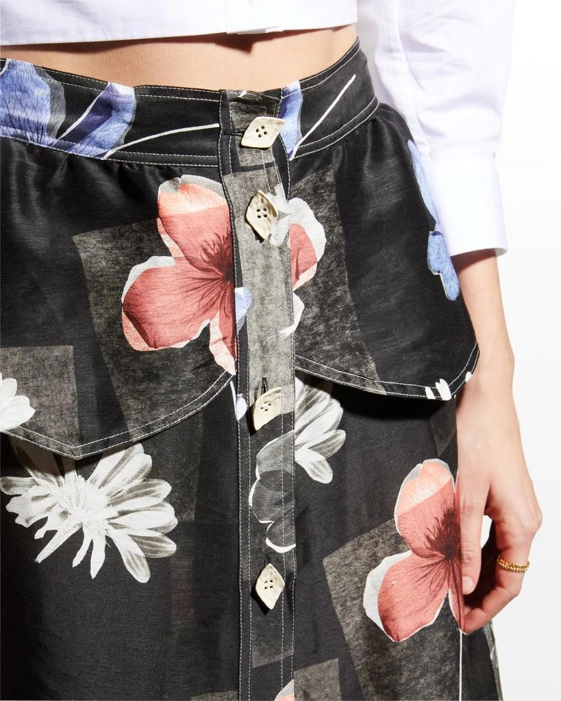 商品Ganni|Linen Floral Button-Front Midi Skirt,价格¥1023,第5张图片详细描述