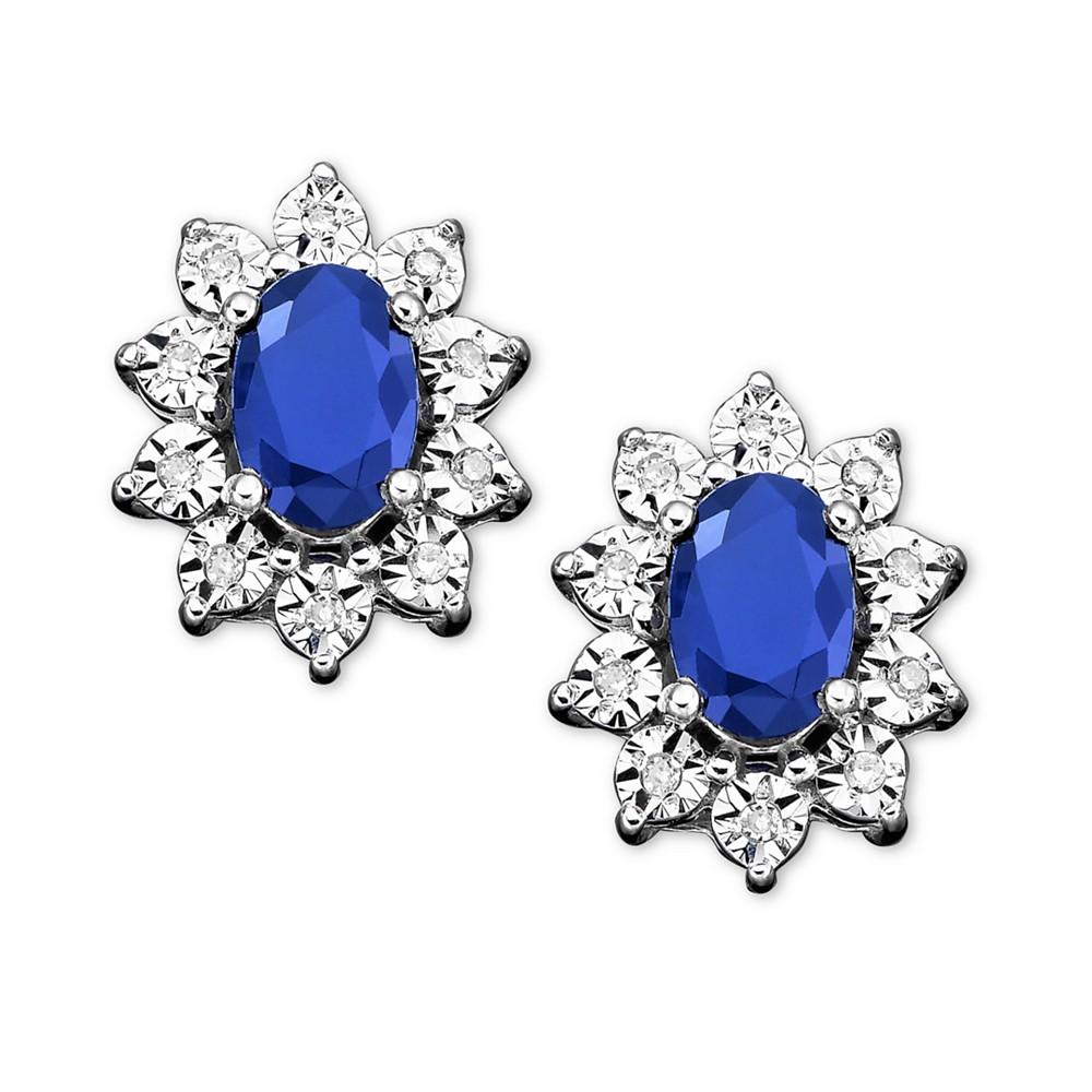 Sapphire (1-1/3 ct. t.w.) and Diamond Accent Stud Earrings in 10k White Gold (Also in Emerald)商品第1张图片规格展示
