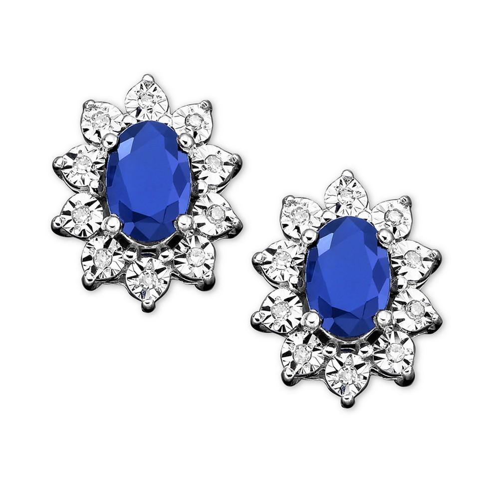 商品Macy's|Sapphire (1-1/3 ct. t.w.) and Diamond Accent Stud Earrings in 10k White Gold (Also in Emerald),价格¥2053,第1张图片