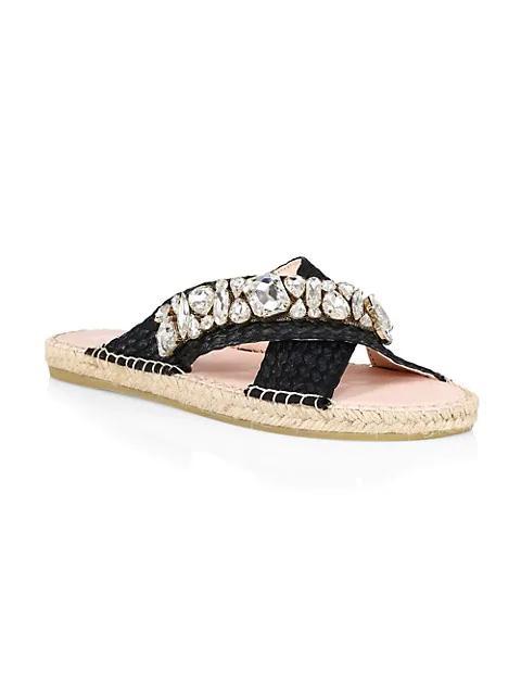 商品MANEBÍ|Crystal-Embellished Raffia Espadrille Slides,价格¥1177,第4张图片详细描述