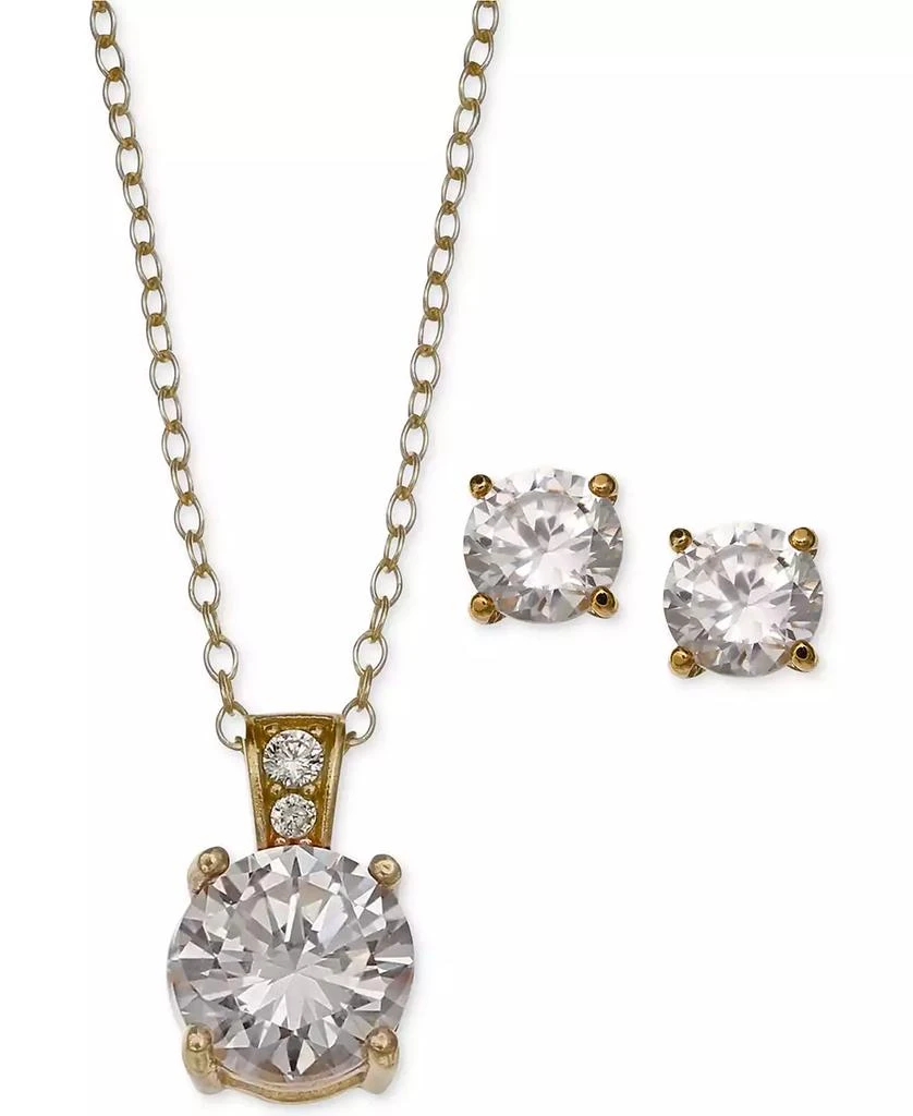 商品Giani Bernini|2-Pc. Set Cubic Zirconia Round Pendant Necklace and Stud Earring Set in 18k Gold-Plated Sterling Silver Created for Macy's,价格¥764,第1张图片